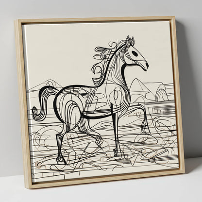 Coastline Contours beach horse canvas wall art in natural frame