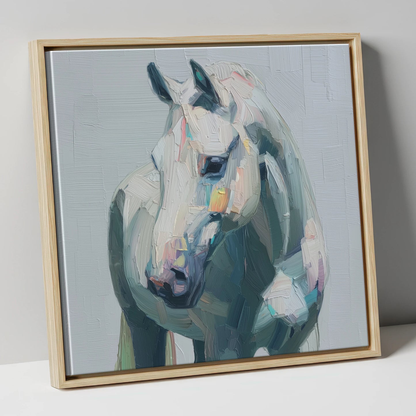Serene Grey Portrait horse breed canvas wall art in natural frame
