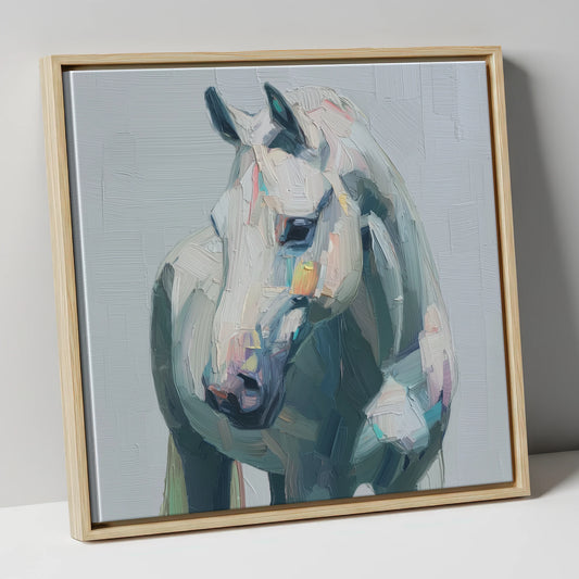 Serene Grey Portrait horse breed canvas wall art in natural frame