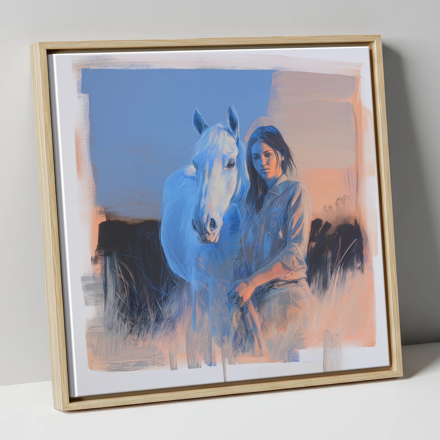 The Silent Connection horse & rider canvas wall art in natural frame