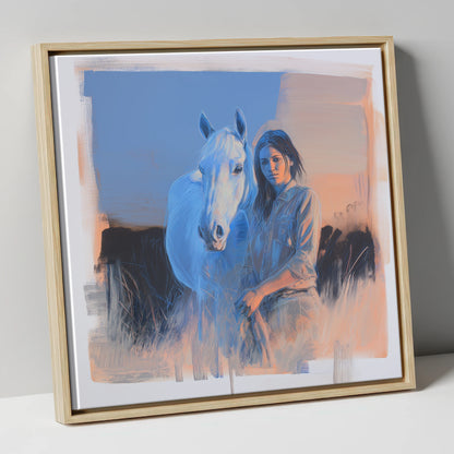 The Silent Connection horse & rider canvas wall art in natural frame