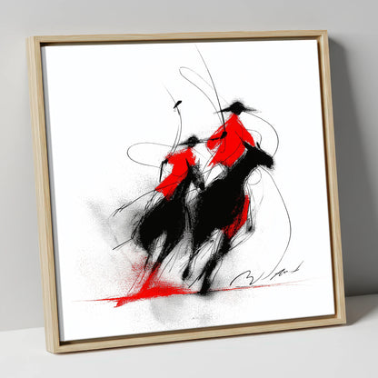 The Crimson Chukka polo horse canvas wall art in natural frame
