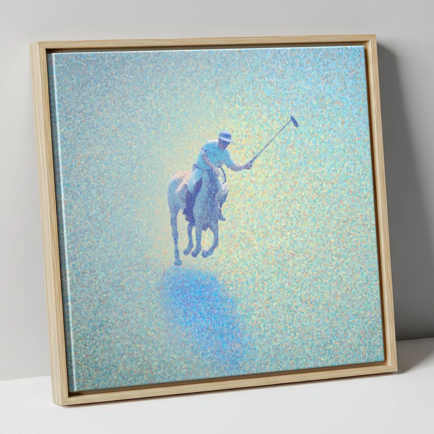 Ethereal Polo Chukka polo horse canvas wall art in natural frame