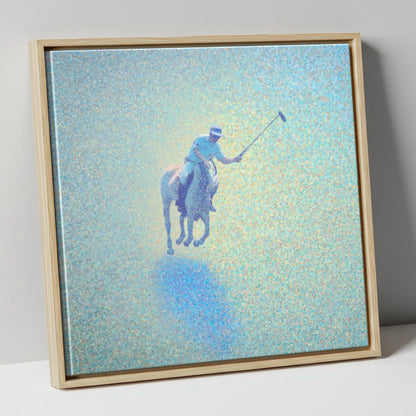 Ethereal Polo Chukka polo horse canvas wall art in natural frame