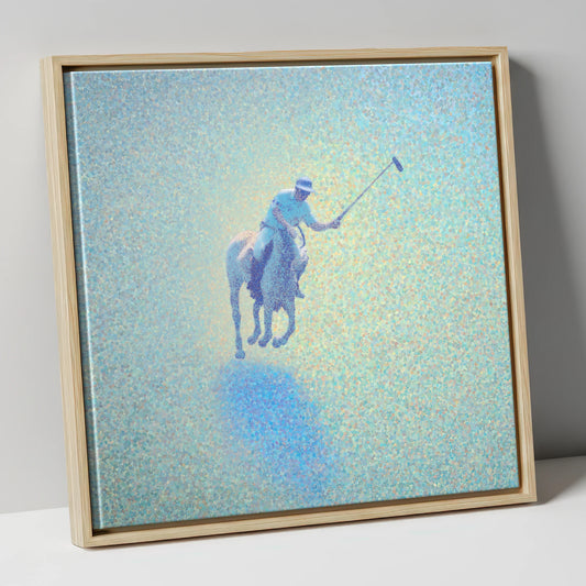 Ethereal Polo Chukka polo horse canvas wall art in natural frame