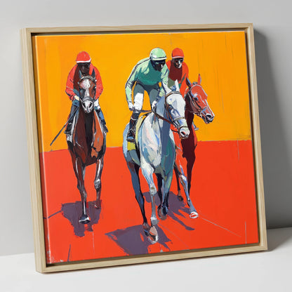 Heat of the Race racing horse canvas wall art in natural frame