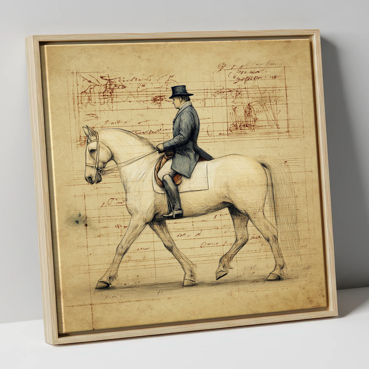 The Master's Study dressage horse canvas wall art in natural frame