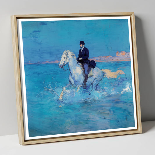 Elegance on the Shore beach horse canvas wall art in natural frame