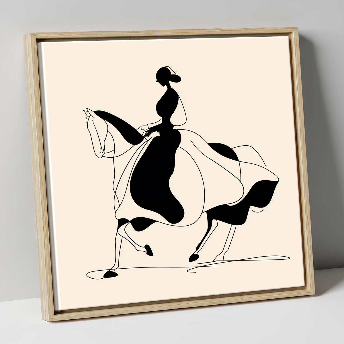 Fluid Elegance dressage horse canvas wall art in natural frame