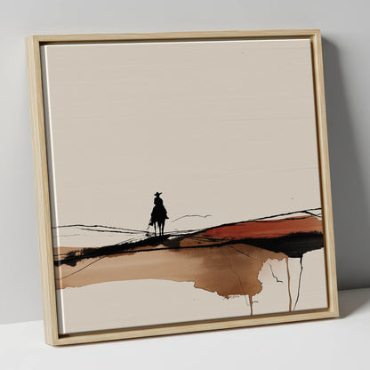 Solitary Western Horizon western horse canvas wall art in natural frame