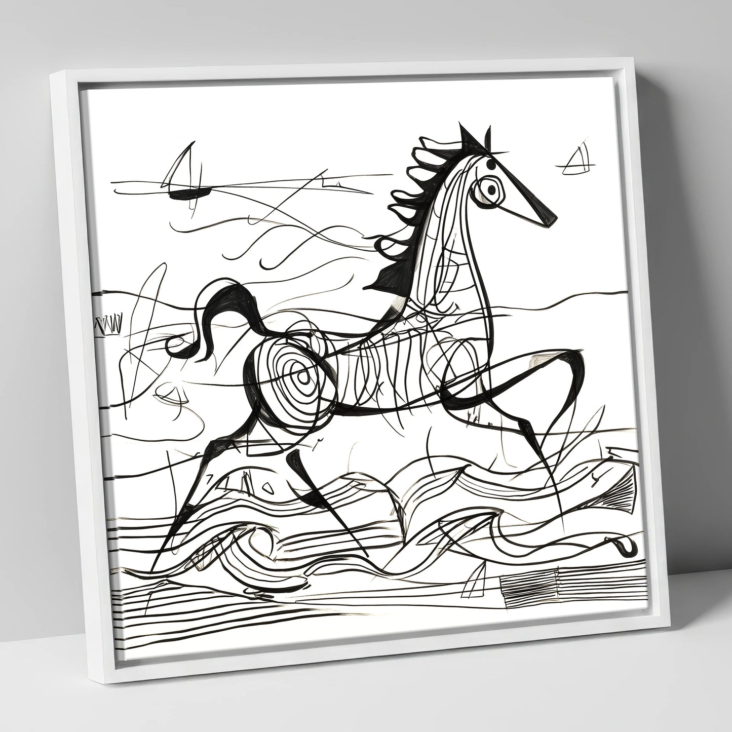 Structural Seaside Canter beach horse canvas wall art in white frame