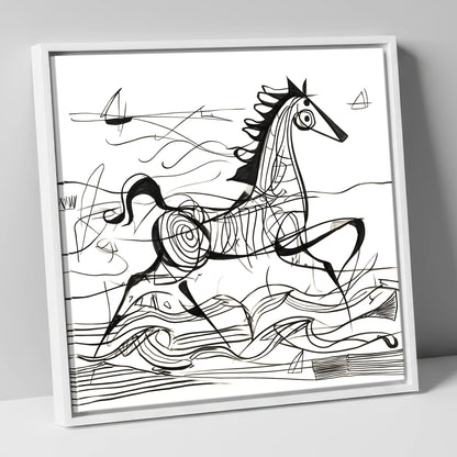 Structural Seaside Canter beach horse canvas wall art in white frame