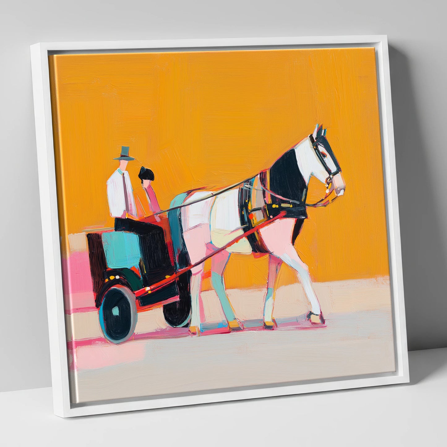 The Bright Turnout working horse canvas wall art in white frame