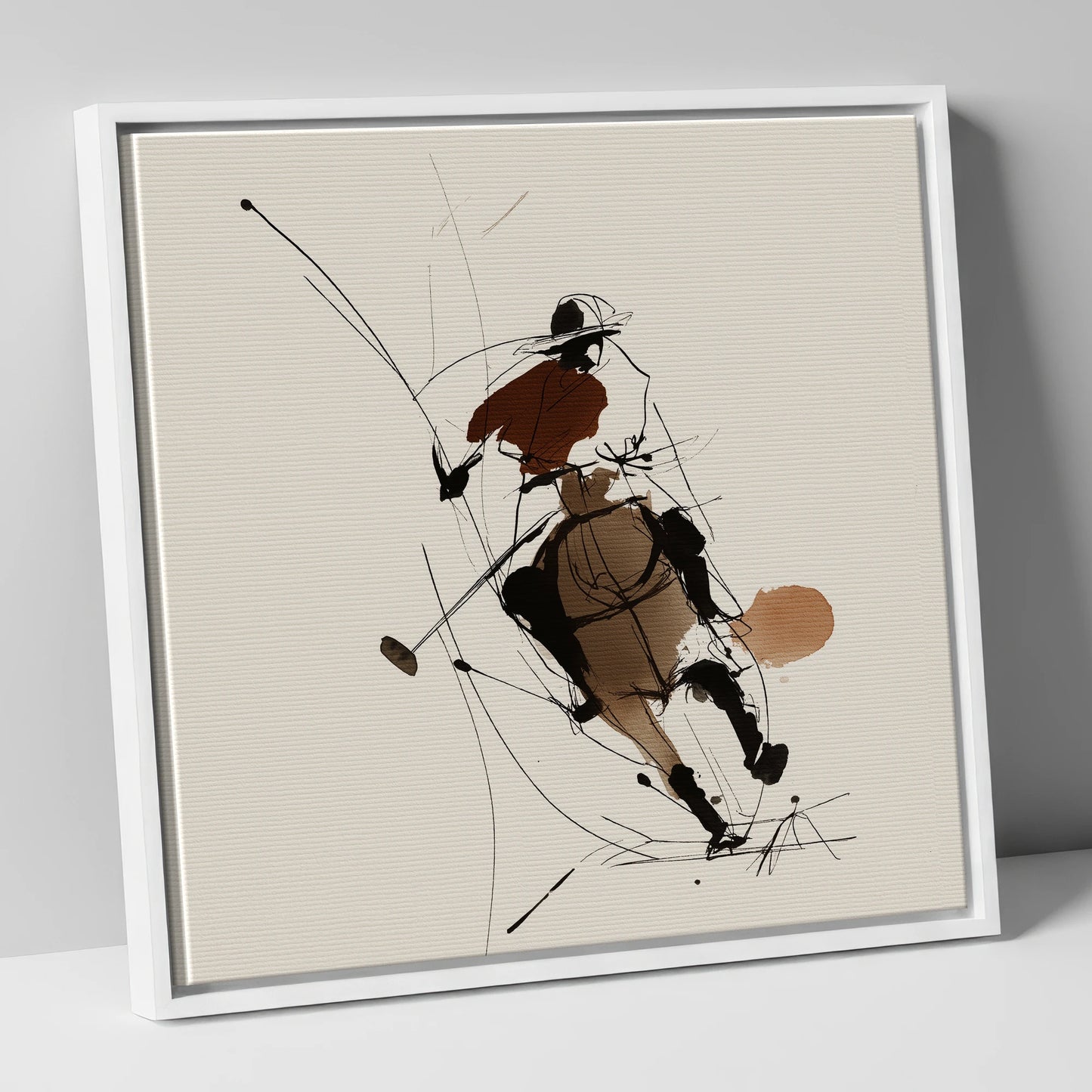 Dynamic Chukka polo horse canvas wall art in white frame