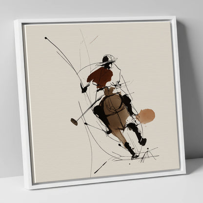 Dynamic Chukka polo horse canvas wall art in white frame