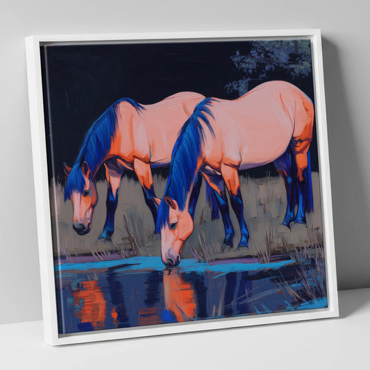 Indigo Waters horse landscape canvas wall art in white frame