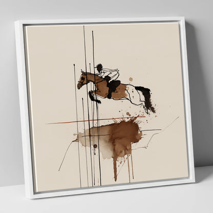 Dynamic Clearance show jumping horse canvas wall art in white frame