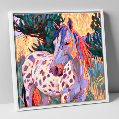 Colourful Spotted Appaloosa Horse horse breed canvas wall art in white frame