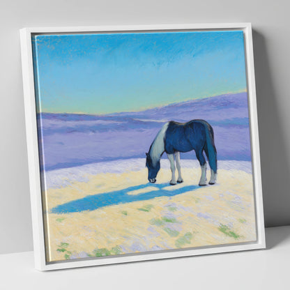 Indigo Shadow Grazing working horse canvas wall art in white frame