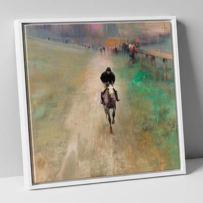 The Track Home racing horse canvas wall art in white frame