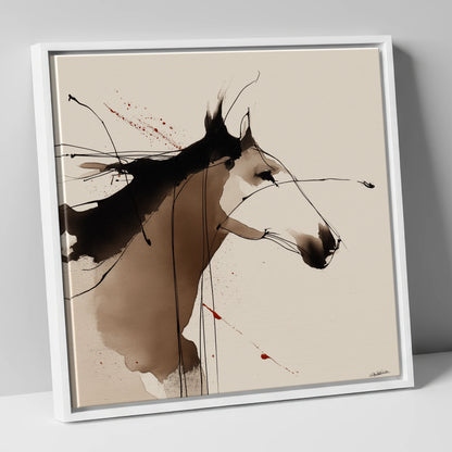 Expressive Ink Profile horse portrait canvas wall art in white frame
