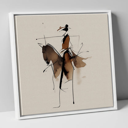 Abstract Sepia Rider horse & rider canvas wall art in white frame