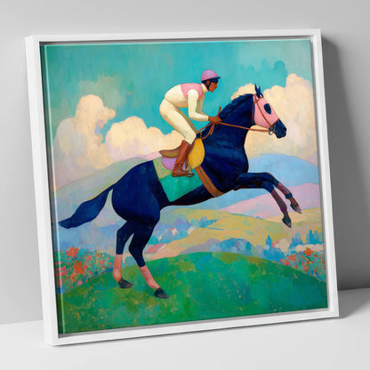 Vivid Racing Bound racing horse canvas wall art in white frame