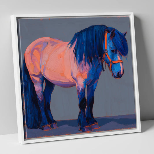 Cobalt Shadows Heavy Cob horse breed canvas wall art in white frame