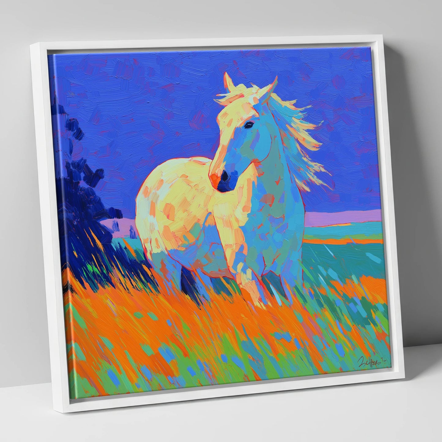 Vibrant Equine Spirit horse portrait canvas wall art in white frame