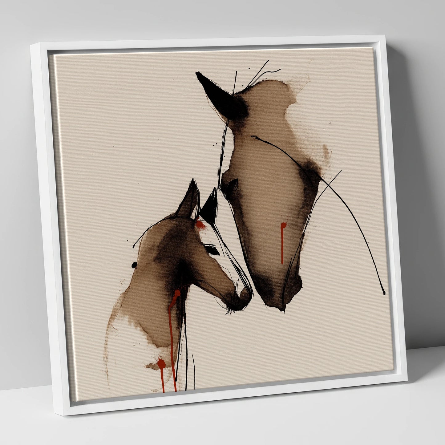 Unbreakable Bond mare & foal canvas wall art in white frame