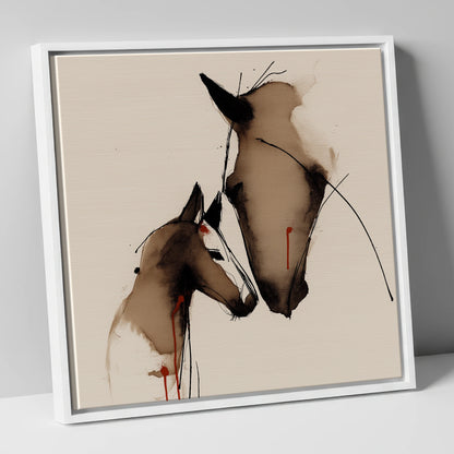Unbreakable Bond mare & foal canvas wall art in white frame