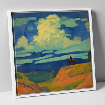 Beneath Billowing Skies horse landscape canvas wall art in white frame