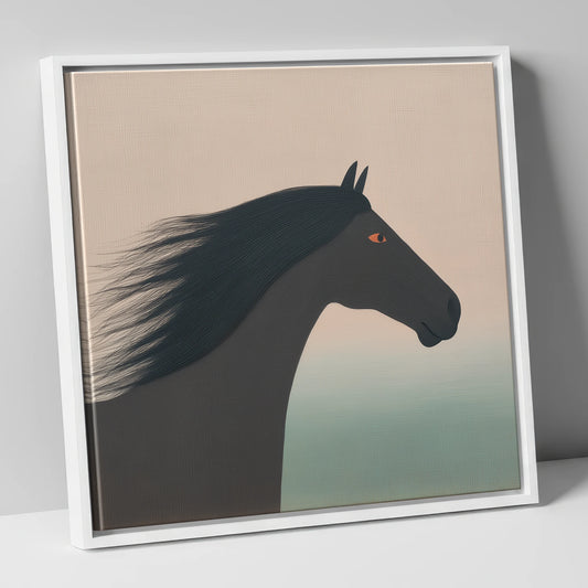 The Onyx Silhouette horse breed canvas wall art in white frame