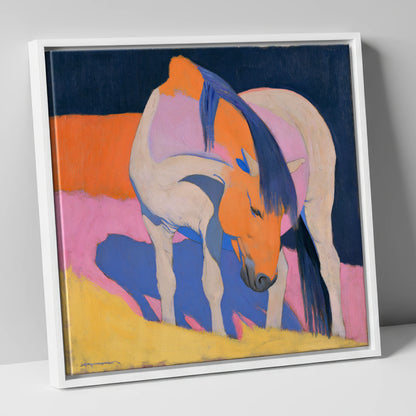 Vibrant Horse with Blue Mane horse breed canvas wall art in white frame