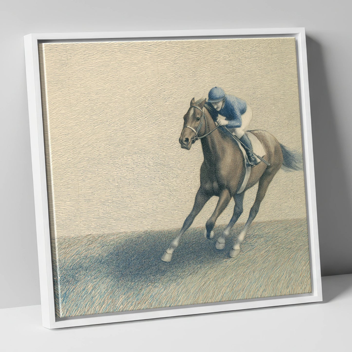 Power In The Pace racing horse canvas wall art in white frame