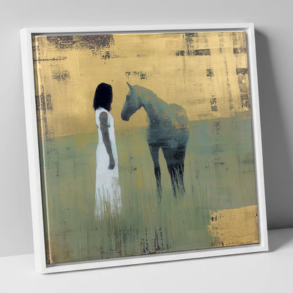 A Quiet Connection horse & rider canvas wall art in white frame