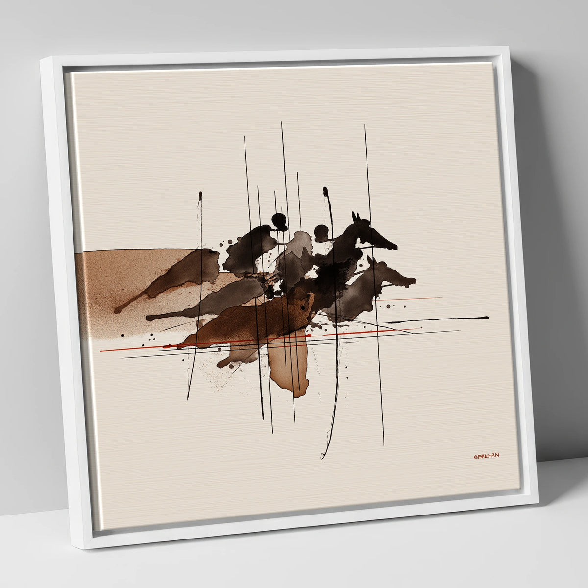 Pulse of the Turf racing horse canvas wall art in white frame
