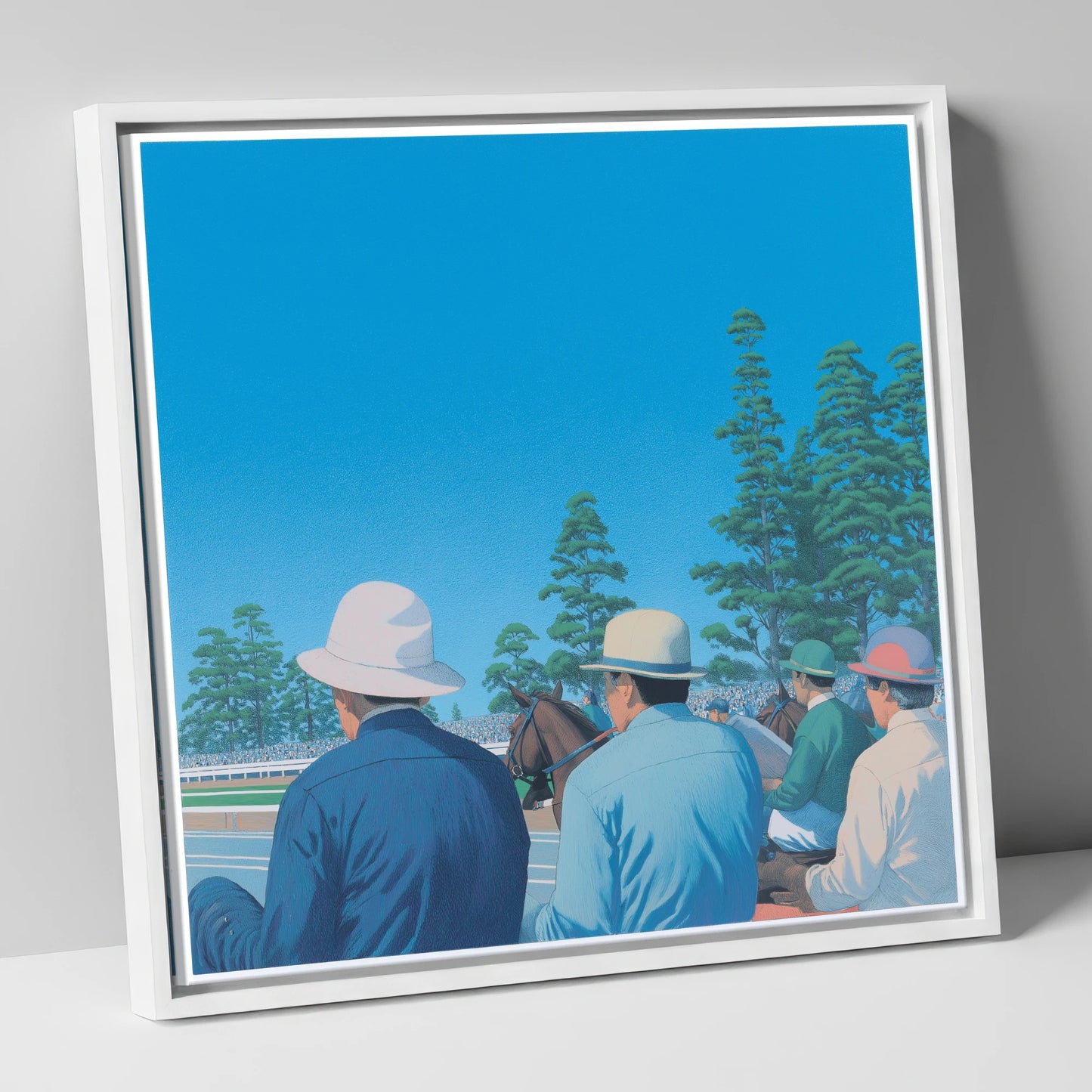 Trackside Anticipation racing horse canvas wall art in white frame