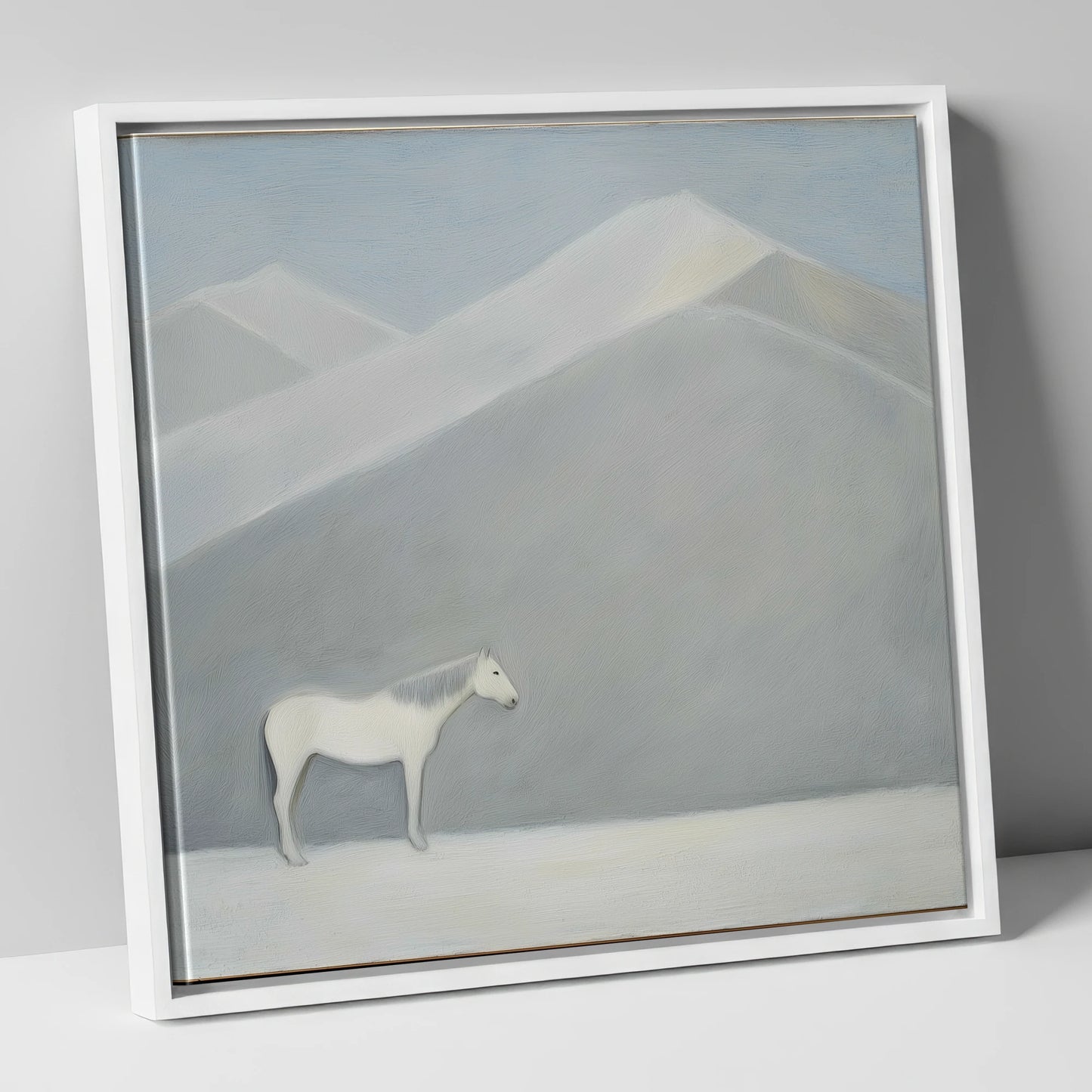 Silent Mountain Sentinel horse landscape canvas wall art in white frame