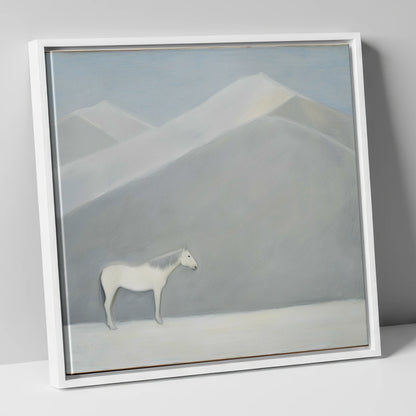 Silent Mountain Sentinel horse landscape canvas wall art in white frame