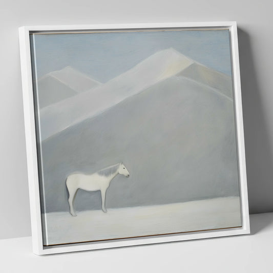 Silent Mountain Sentinel horse landscape canvas wall art in white frame