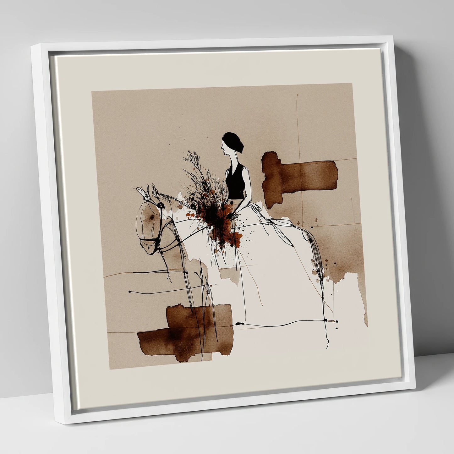 Graceful Partnership horse & rider canvas wall art in white frame