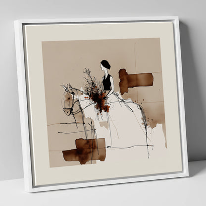 Graceful Partnership horse & rider canvas wall art in white frame