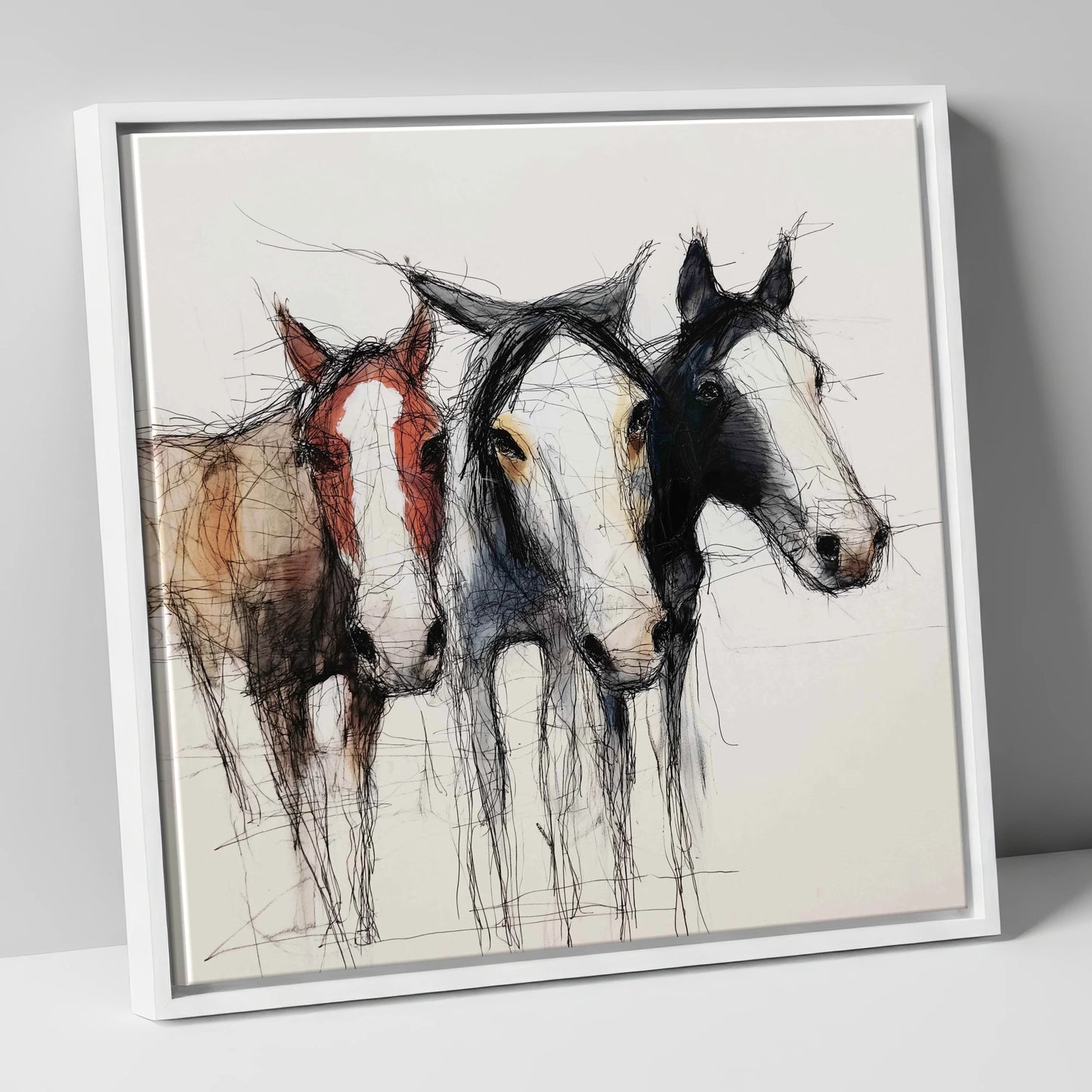 Restless Spirits wild horses canvas wall art in white frame