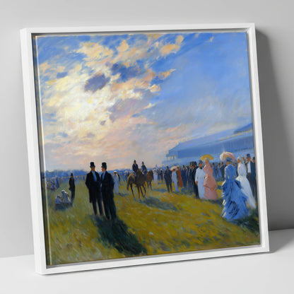 Society at the Races racing horse canvas wall art in white frame