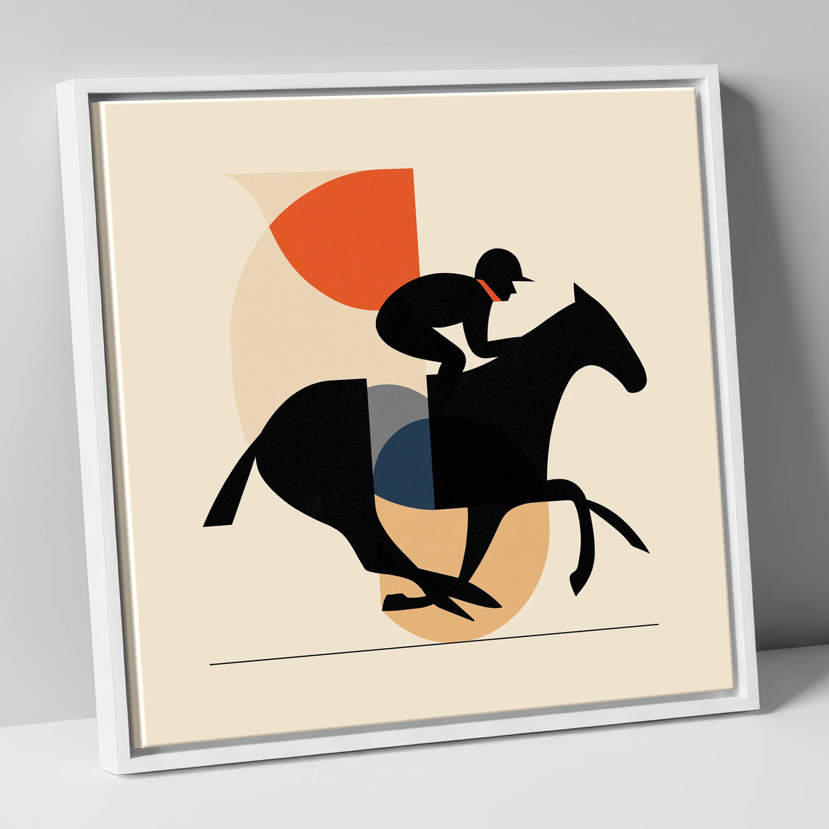 Retro Racing Silhouette racing horse canvas wall art in white frame