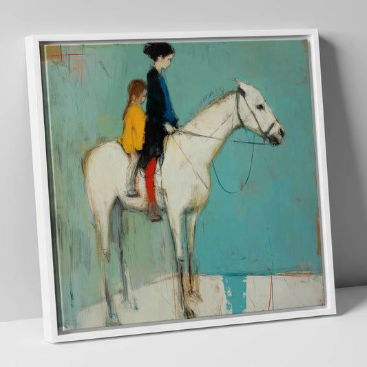 Companions in Colour horse & rider canvas wall art in white frame