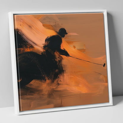 The Decisive Strike polo horse canvas wall art in white frame