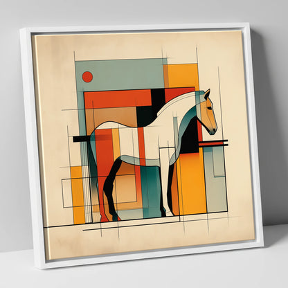 Modernist Equine Profile horse stable canvas wall art in white frame