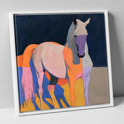 Colourful Abstract Grey Horse horse breed canvas wall art in white frame